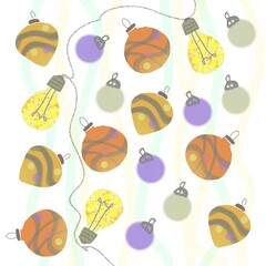 Christmas balls and garland, Christmas card template, surface pattern