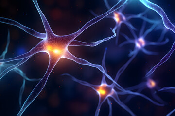 neuron cells connecting with each other, lightning pulses