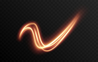 Vector golden glowing lines png. Magic lines of light. Speedy twisted lines. Light trail, glowing waves. Movement of energy flow. Light effect. PNG.