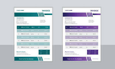 invoice vector template design in Two color variation 
