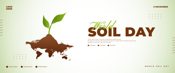 World soil day banner design with brown soil elements and green plants