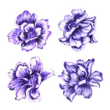 hand painted artistic purple watercolor flowers