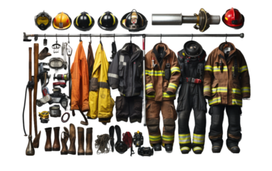 Gear Rack Organizing Firemans Equipment on White or PNG Transparent Background