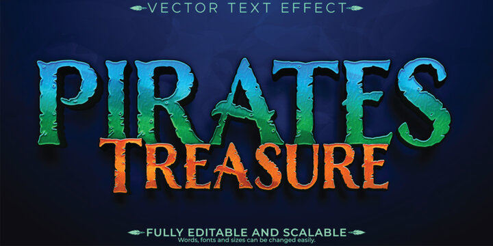 Pirates text effect, editable ship and treasure customizable font style