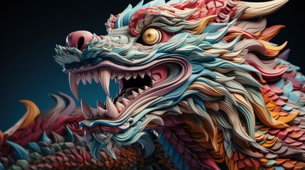 Fototapeta na wymiar Multicolored Chinese Dragon Against Blue Sk , Background HD, Illustrations
