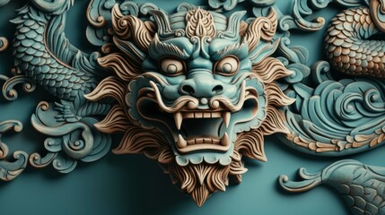 Multicolored Chinese Dragon Against Blue Sk , Background HD, Illustrations