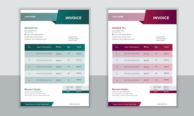 Invoice template design in abstract style. Minimal Corporate Business Invoice design template vector illustration bill form price invoice.