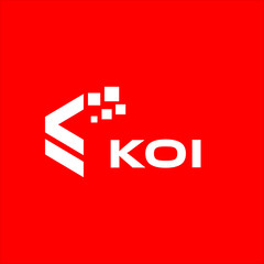 Obraz premium KOI letter technology logo design on red background. KOI creative initials letter IT logo concept. KOI setting shape design 