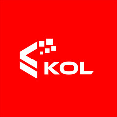 Obraz premium KOL letter technology logo design on red background. KOL creative initials letter IT logo concept. KOL setting shape design 