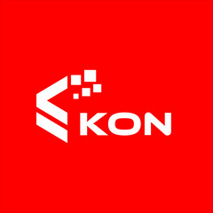 KON letter technology logo design on red background. KON creative initials letter IT logo concept. KON setting shape design
