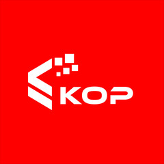 Obraz premium KOP letter technology logo design on red background. KOP creative initials letter IT logo concept. KOP setting shape design 