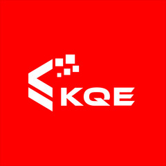 KQE letter technology logo design on red background. KQE creative initials letter IT logo concept. KQE setting shape design
