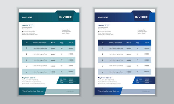 Corporate business invoice design vector template.  business stationery design payment agreement design .