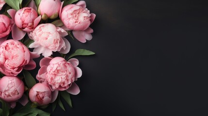 Beautiful bouquet of pink peonies on a dark background - obrazy, fototapety, plakaty