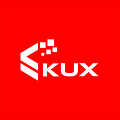 Obraz premium KUX letter technology logo design on red background. KUX creative initials letter IT logo concept. KUX setting shape design 