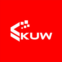 KUW letter technology logo design on red background. KUW creative initials letter IT logo concept. KUW setting shape design
