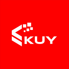 Obraz premium KUY letter technology logo design on red background. KUY creative initials letter IT logo concept. KUY setting shape design 