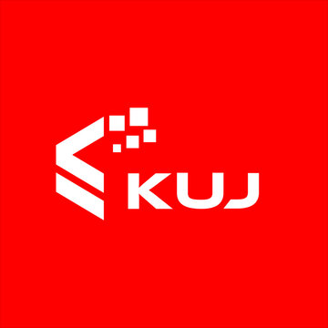 KUJ letter technology logo design on red background. KUJ creative initials letter IT logo concept. KUJ setting shape design
