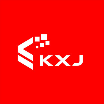 KXJ letter technology logo design on red background. KXJ creative initials letter IT logo concept. KXJ setting shape design
