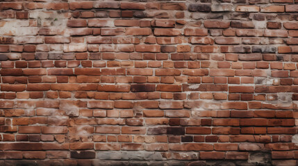 Fototapeta premium Old red brick wall background, wide panorama of masonry. generative ai.