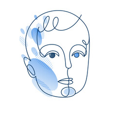 Portrait of a young child boy linear vector monochrome illustration isolated, toddler kid artistic line art drawing.