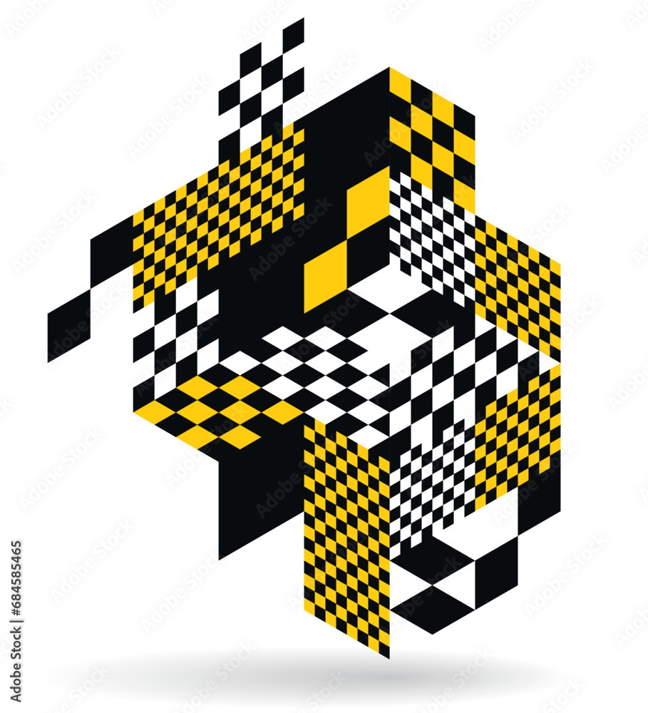Poster isometric 3d cubes vector abstract geometric background, yellow abstraction art architecture city bu