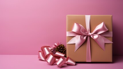 Pink Gift Box Red Bow , Background HD, Illustrations