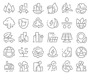 Green city line icons collection. Thin outline icons pack. Vector illustration eps10