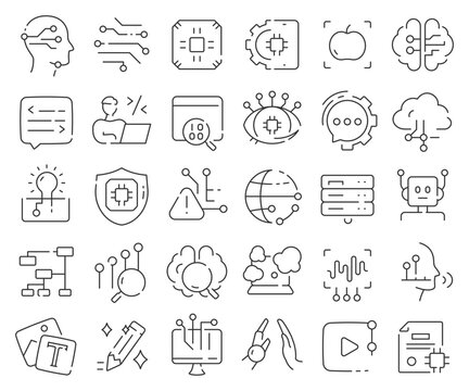 Artificial intelligence line icons collection. Thin outline icons pack. Vector illustration eps10