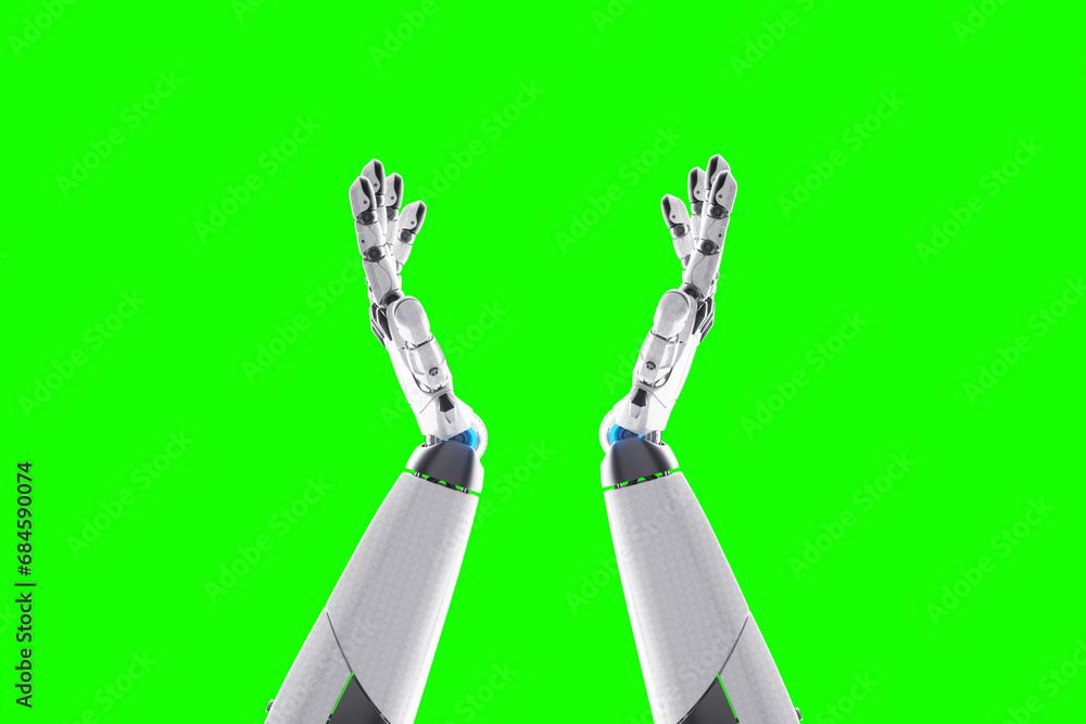 Poster friendly robotics, robot arms reach for the sky. . 3d illustration, 3d rendering, copy space.