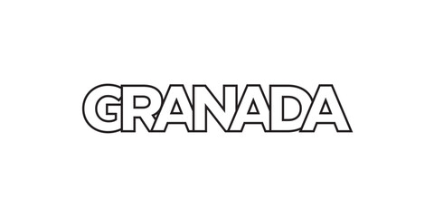 Granada in the Spain emblem. The design features a geometric style, vector illustration with bold typography in a modern font. The graphic slogan lettering.