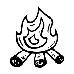 Bonfire sketch. Burning wood. Hand drawn illustration.