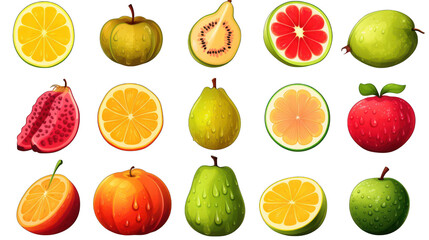 Set of Exotic Fruits Isolated on Transparent or White Background, PNG