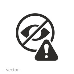no look icon, sensitive content, sign attention or warning, eye wiev ban, prohibited content, flat symbol - vector illustration - obrazy, fototapety, plakaty