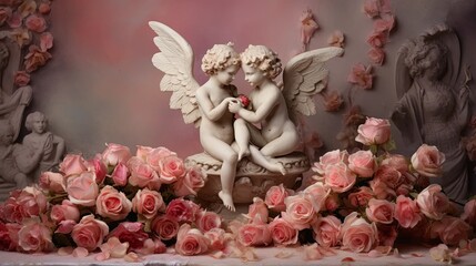 Artistic Valentine Card with Cupids