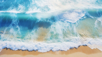 Fototapeta na wymiar Aerial beach top view above seashore with blue wave