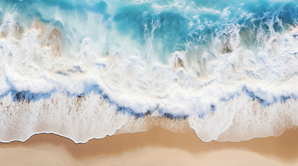 Fototapeta na wymiar Aerial beach top view above seashore with blue wave