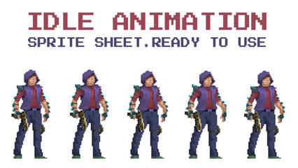 pixel art style illustration vector 8 bit 8-bit character set retro design game aseprite vintage man idle animation sprite sheet