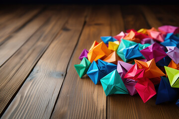 colorful paper origami on wooden table