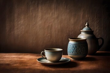arabica  tea presentation , warm interior background