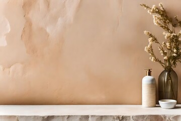 cosmetic container on ancient tuscan stucco wall background