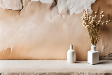 cosmetic container on ancient tuscan stucco wall background