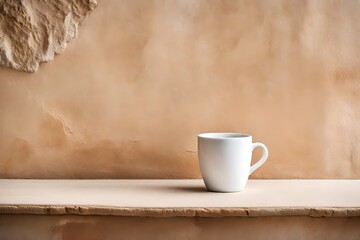 cup of coffee on ancient tuscan stucco wall background - obrazy, fototapety, plakaty