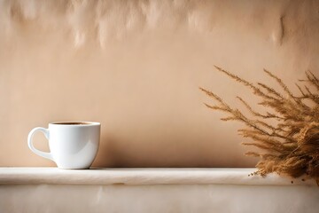cup of coffee on ancient tuscan stucco wall background