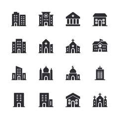 Set of Building icon for web app simple silhouettes flat design