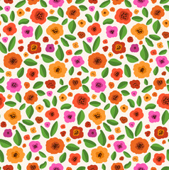 Flower meadow, abstract bright bold floral groovy seamless pattern repeat design , vector illustration