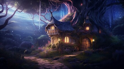 Fototapeta na wymiar Fantasy enchanted fairy tale house 