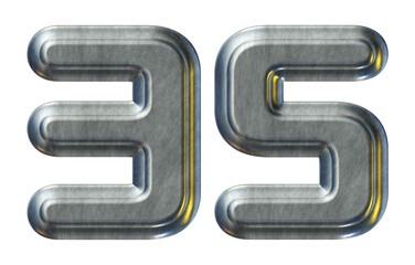 Silver metallic number 35 isolated on transparent background for education concept