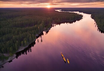 Aerial Amethyst: Minnesota's Boundary Waters Canoe Area Wilderness Sunset