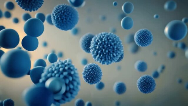 Blue cells micro bacteria in the microscope, Generative AI.